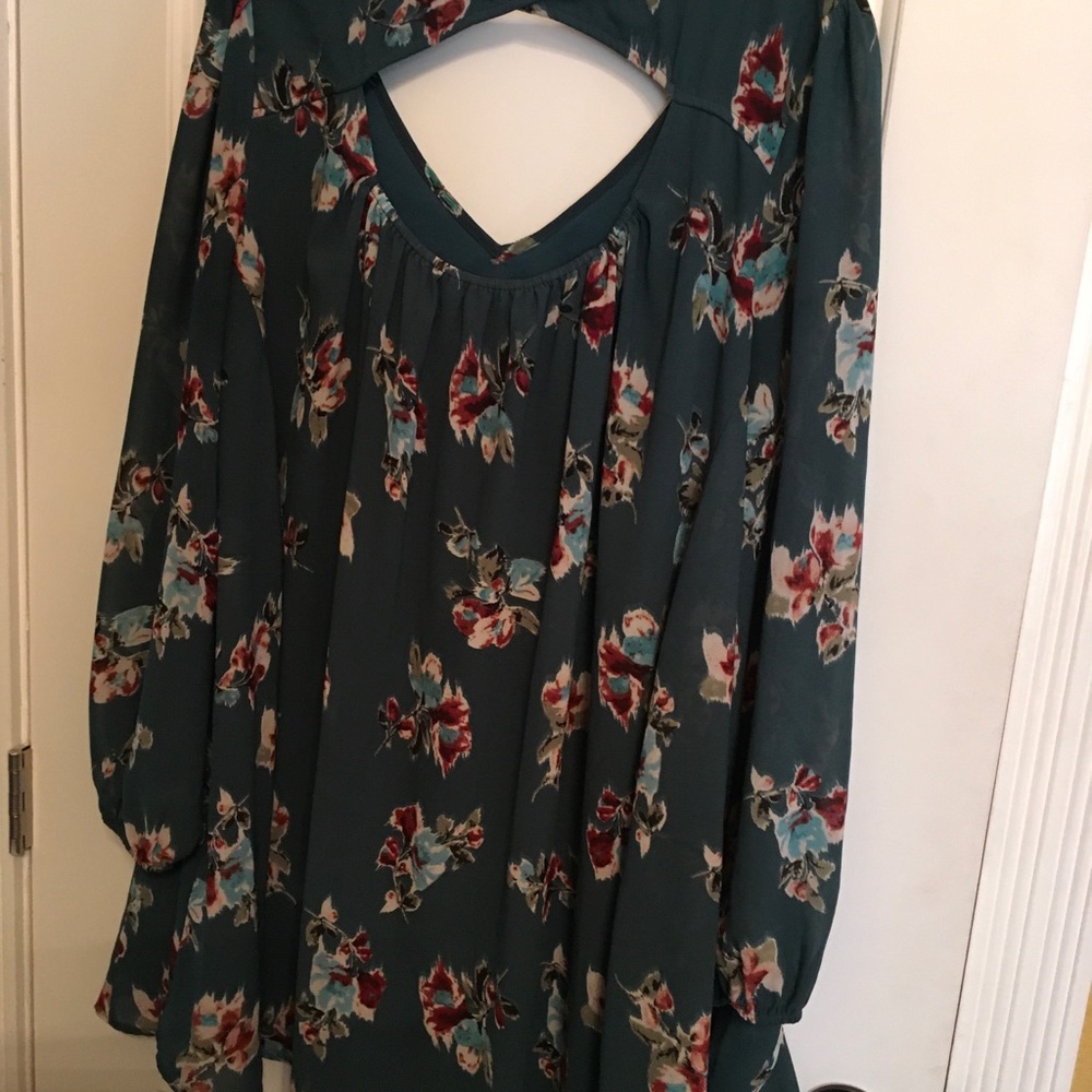 Green Floral Long Sleeve Dress, beautiful L